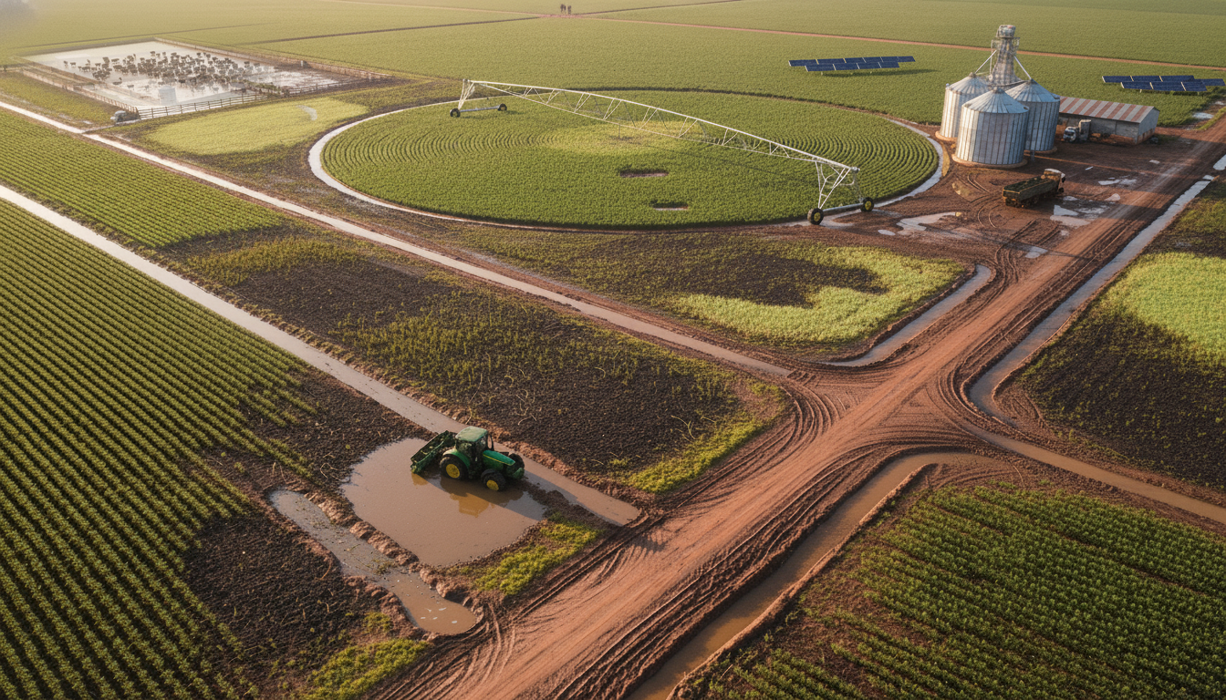 Vista geral da fazenda com pontos de atuação Techduto