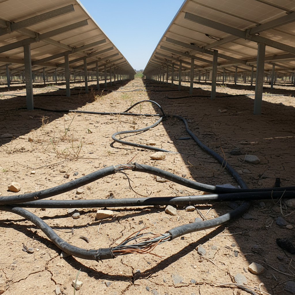 Cabos expostos em usina solar
