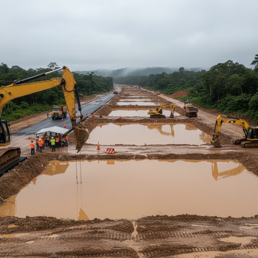 Obra parada por drenagem