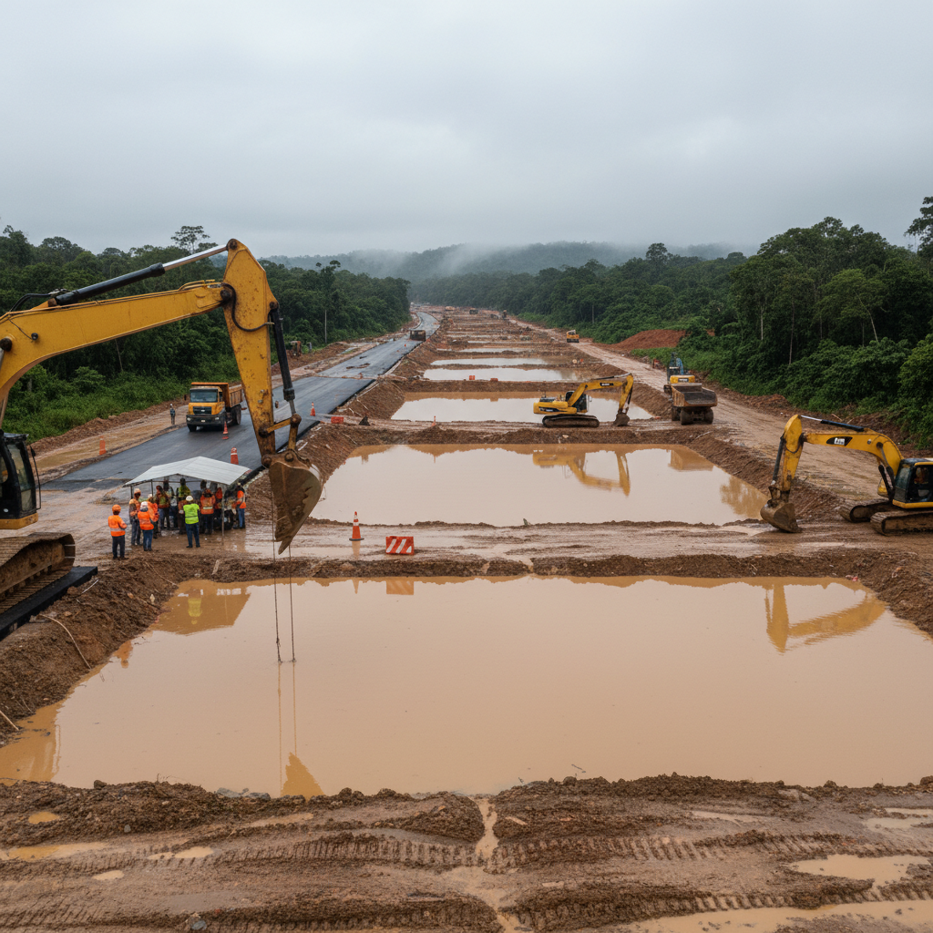 Obra parada por drenagem