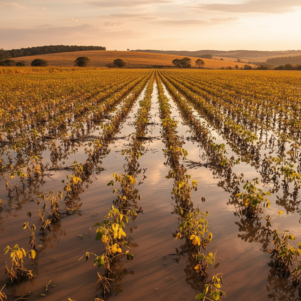 Solo encharcado em lavoura