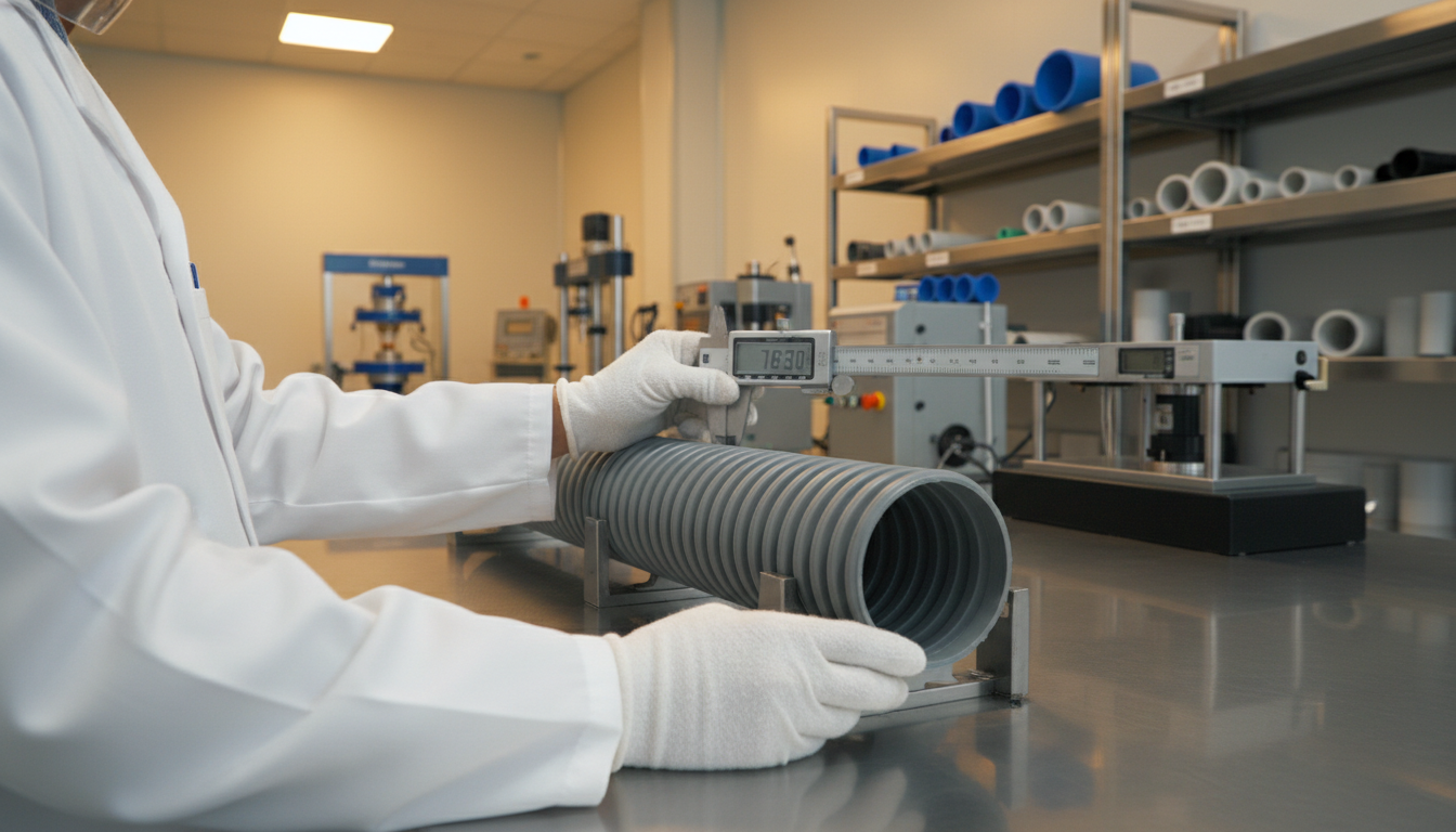Laboratório de controle de qualidade Techduto — ensaio em tubo corrugado PEAD